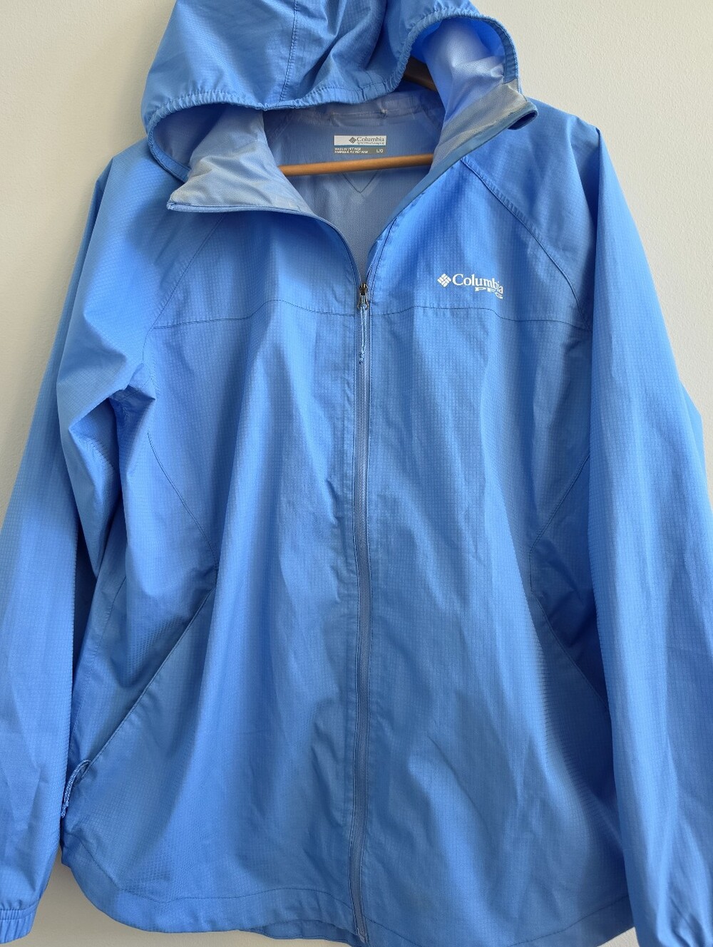 Columbia PFG Women’s Blue Hooded Fishing Rain Jacket Size Large